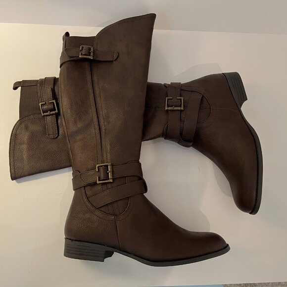 Life Stride Francesca Brown Faux Leather Tall Riding Boots Women's Size 7M ~ NEW - Picture 1 of 15